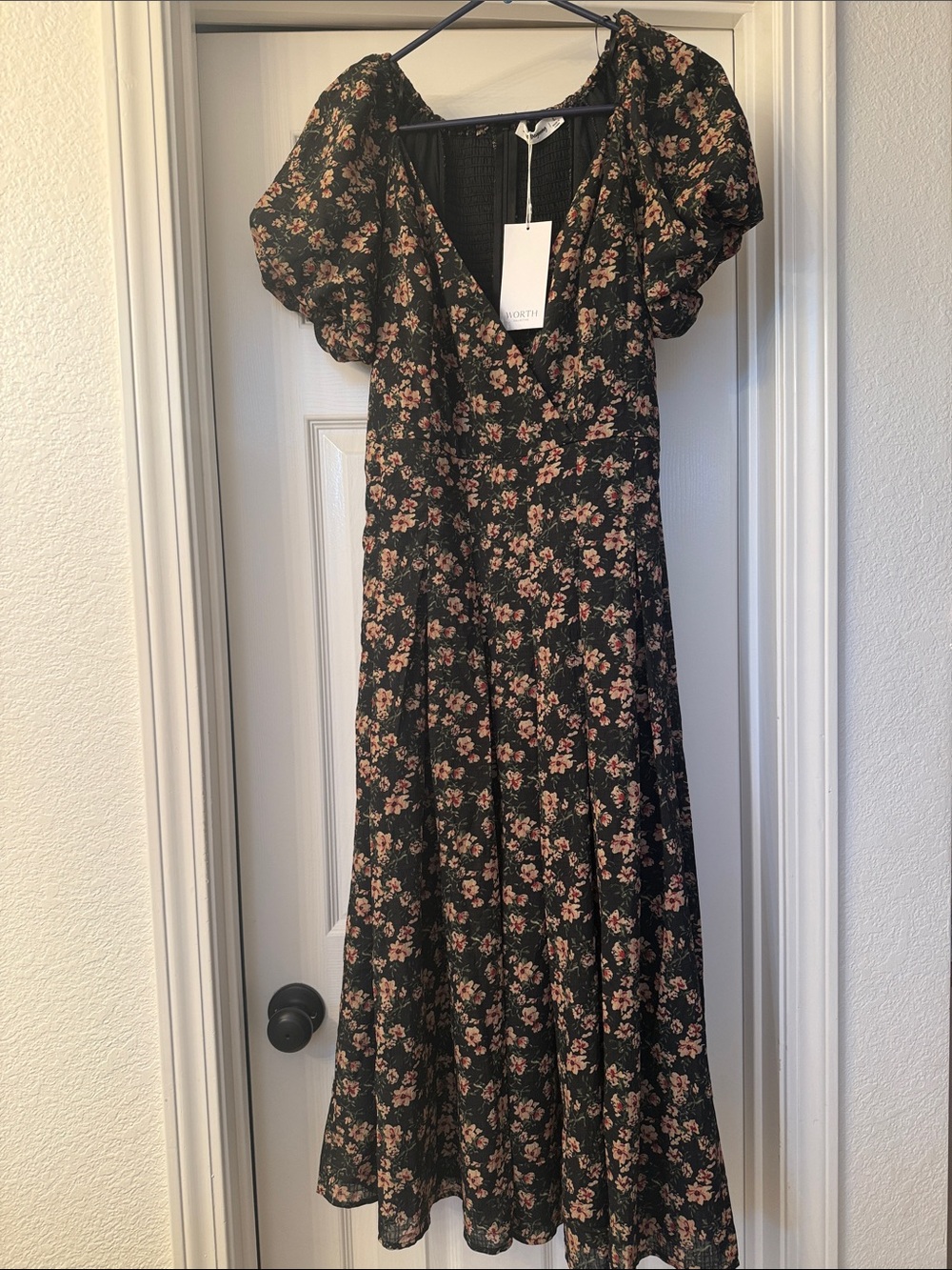 Black Floral Maxi Dress with Puff Sleeves